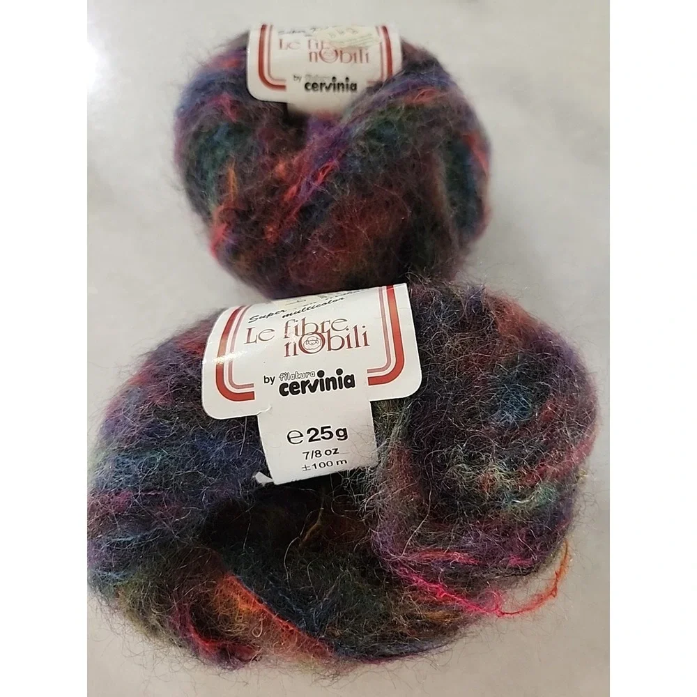 2/Le Fibre Nobili Super Kid Fingering #1 Mohair Blend Cervinia Purple Blue Gold